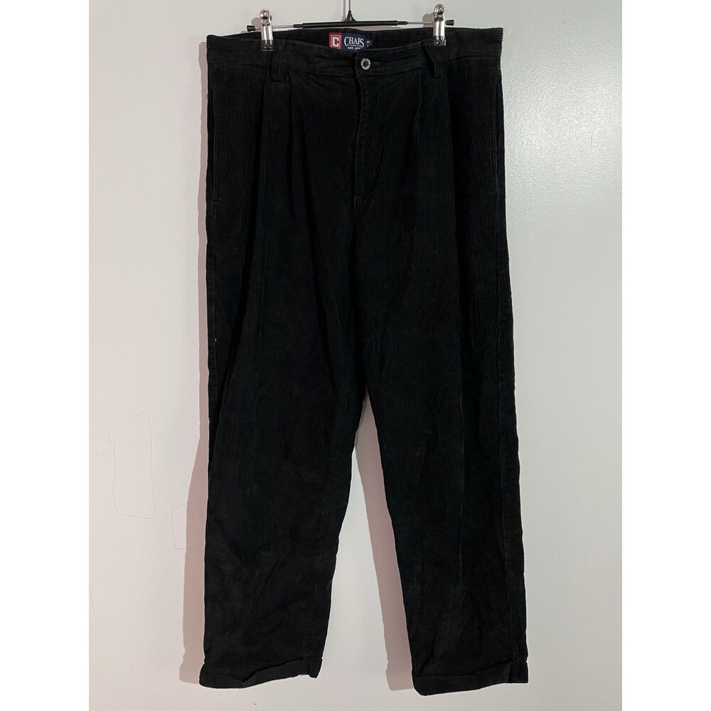 Vtg Chaps Corduroy Pants Mens 34x30 Black Cuffed Straight Preppy Office 90s Y2k